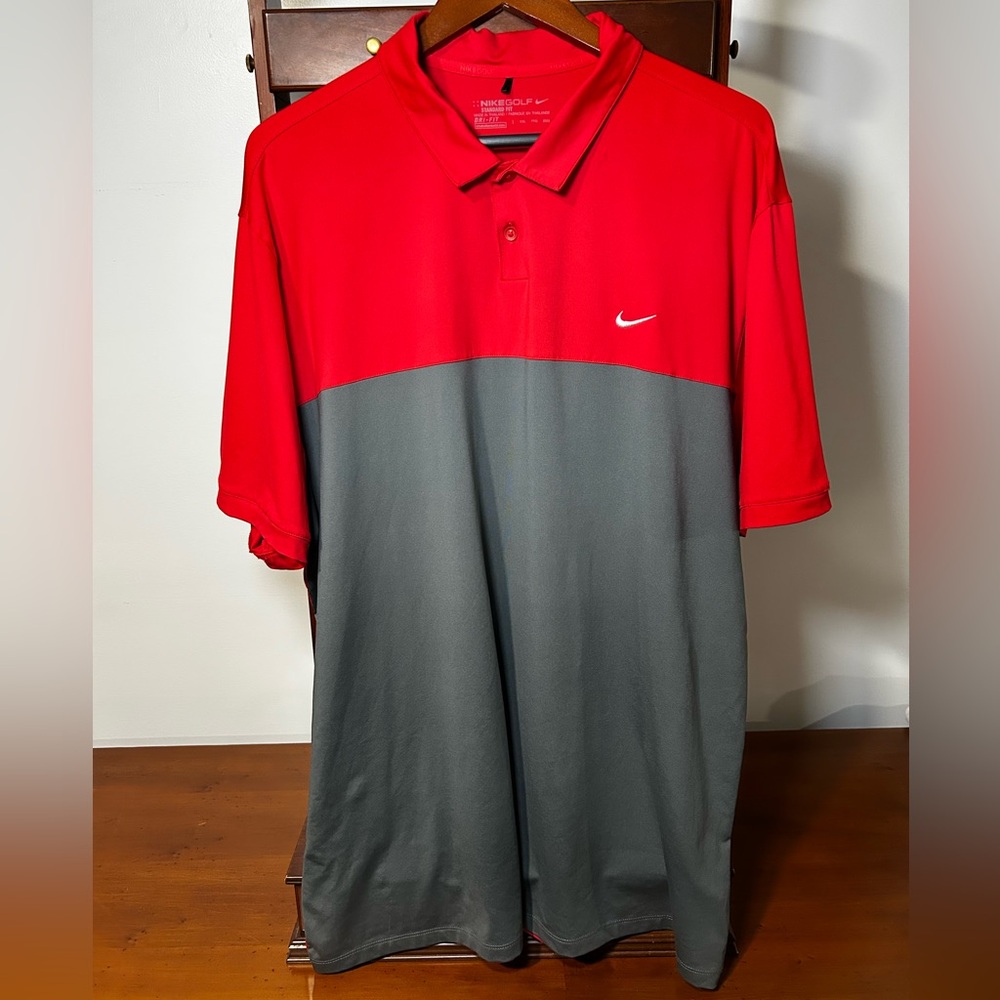 Nike Dri-Fit Men's XXL Golf Polo Shirt in Red and Gray, White Nike Swoosh Logo